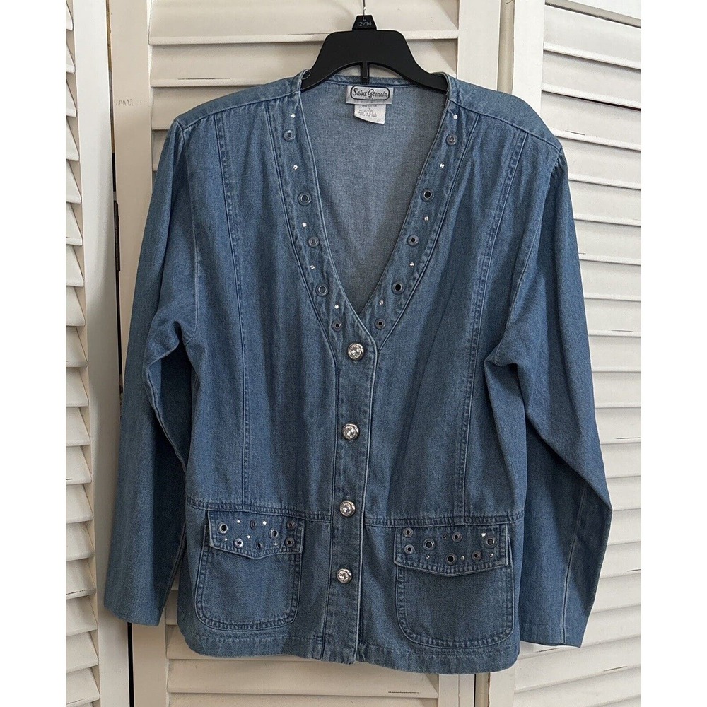 Saint Germain PARIS‎ Vintage Women's Denim Blazer Jacket, Blue, Medium